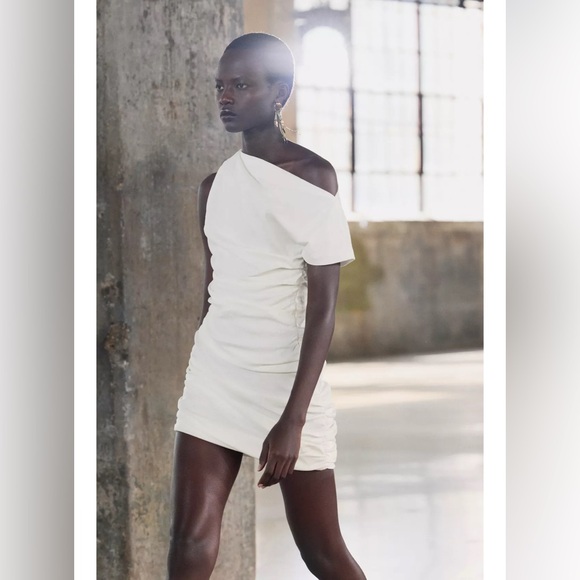 Zara White Draped Mini Dress Small BNWT - Picture 3 of 10